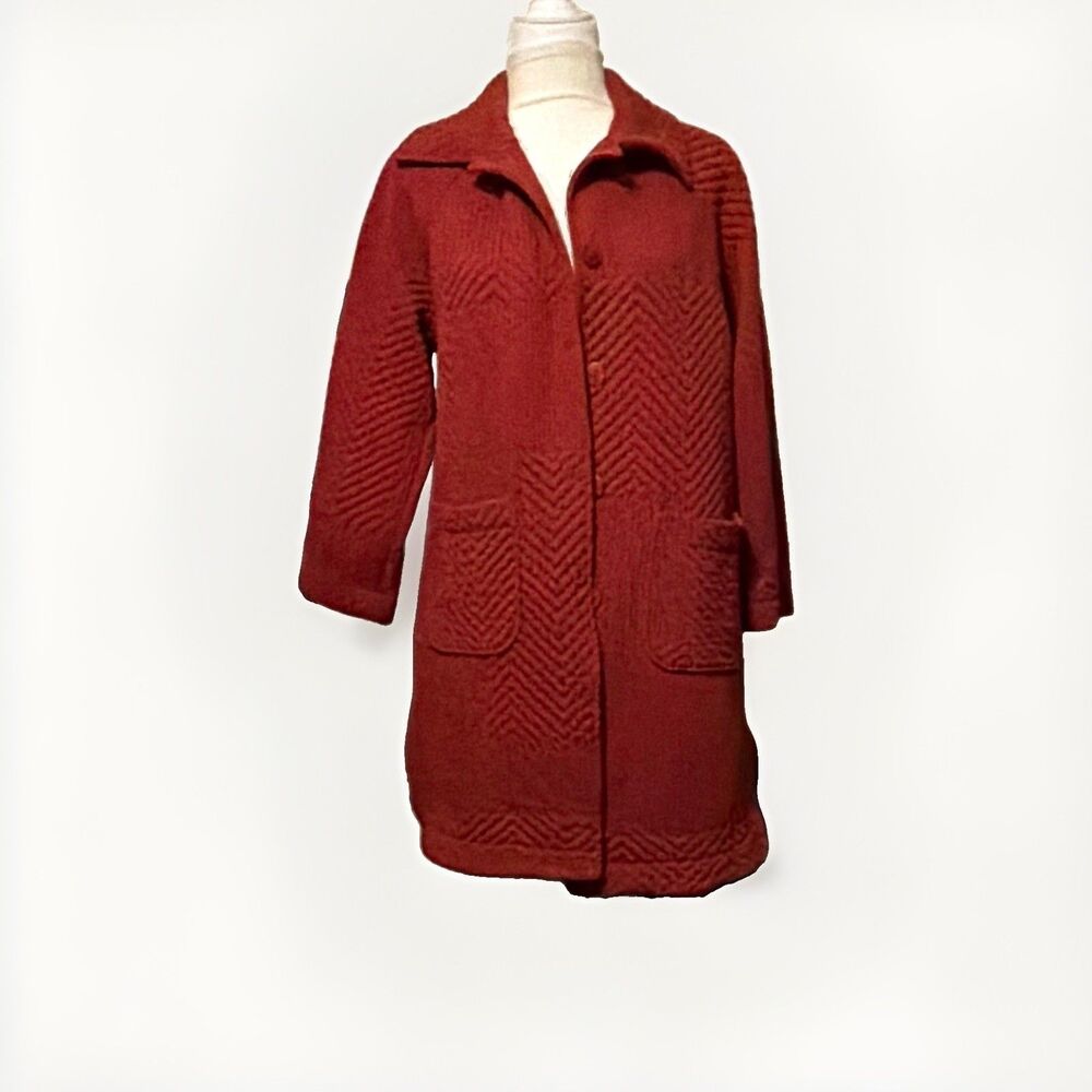 by Anthropologie Rust Orange Chevron Textured Knit Coatigan Jacket Sz S
